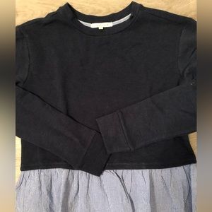 Navy blue, gingham, peplum shirt.